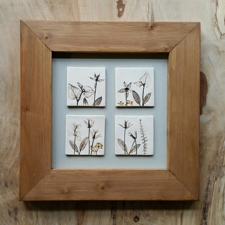 Four Framed Tiles With 24ct Gold Leaf