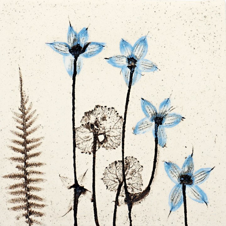 10cm Blue Botanical Tile