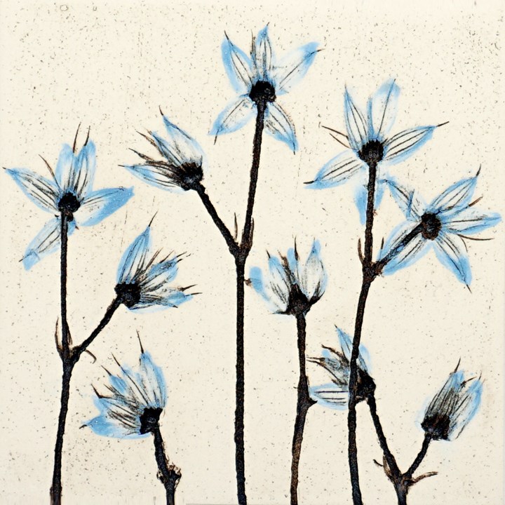 10cm Blue Botanical Tile