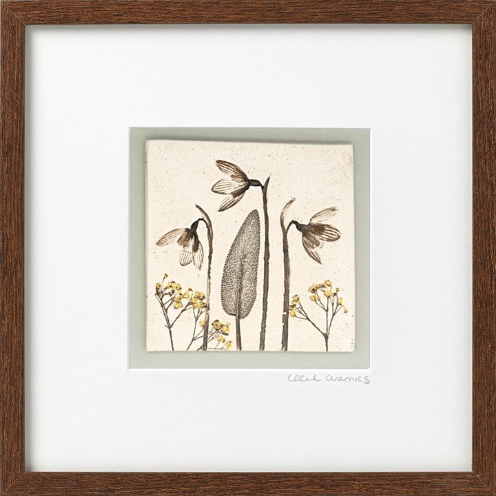 Framed Snowdrop Tile with 24ct Gold Leaf