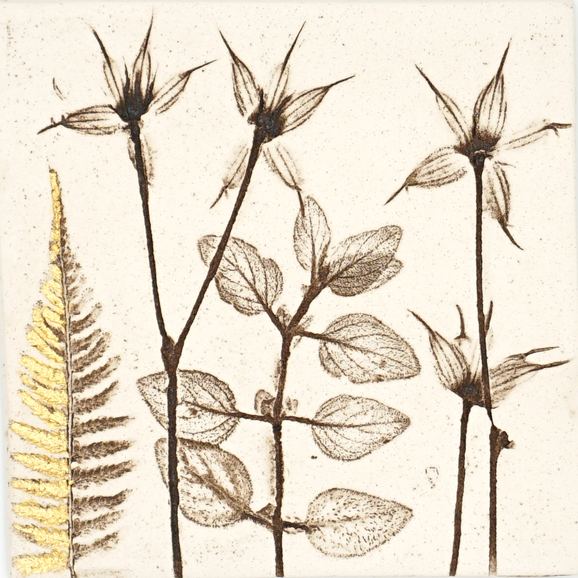 10cm Botanical Tile With 24ct Gold Leaf