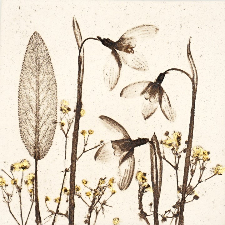 10cm Snowdrop Tile With 24ct Gold Leaf