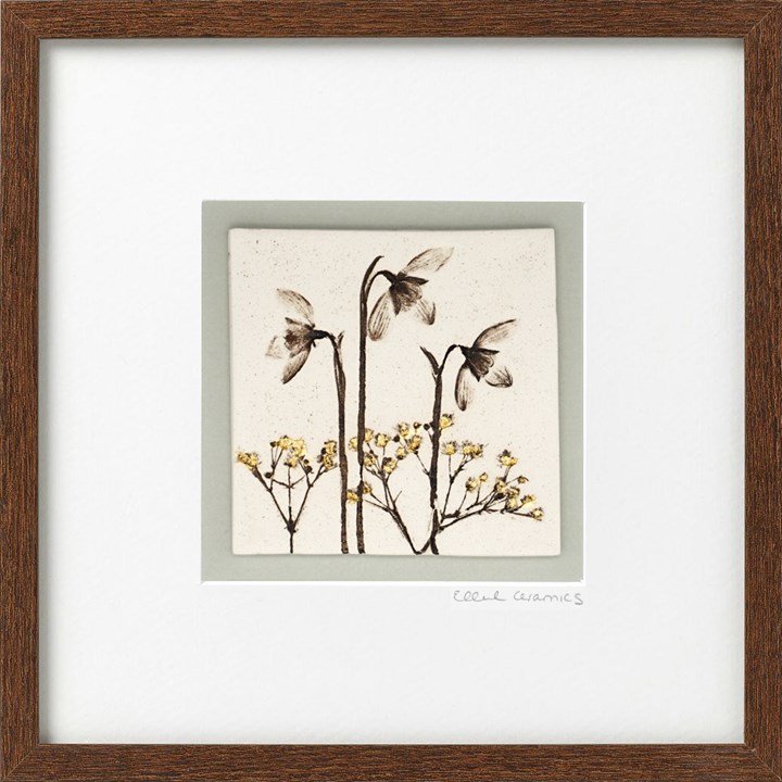 Framed Snowdrop Tile with 24ct Gold Leaf