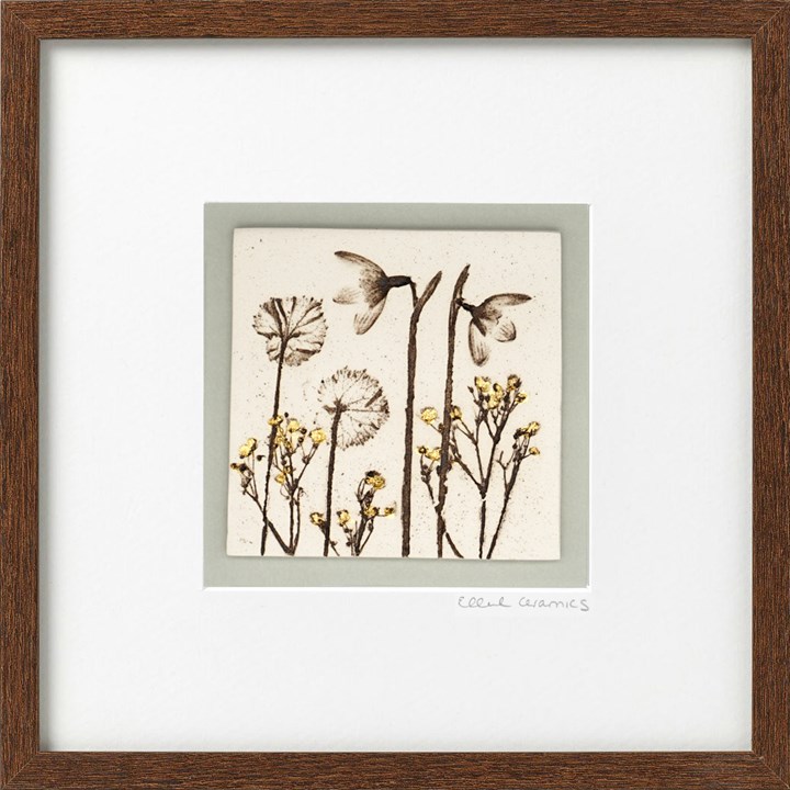 Framed Snowdrop Tile with 24ct Gold Leaf