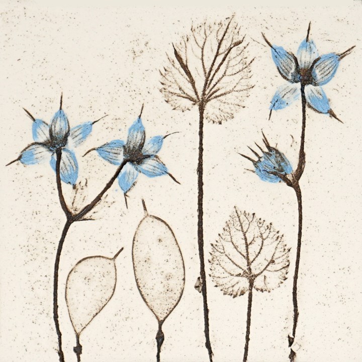 10cm Blue Botanical Tile
