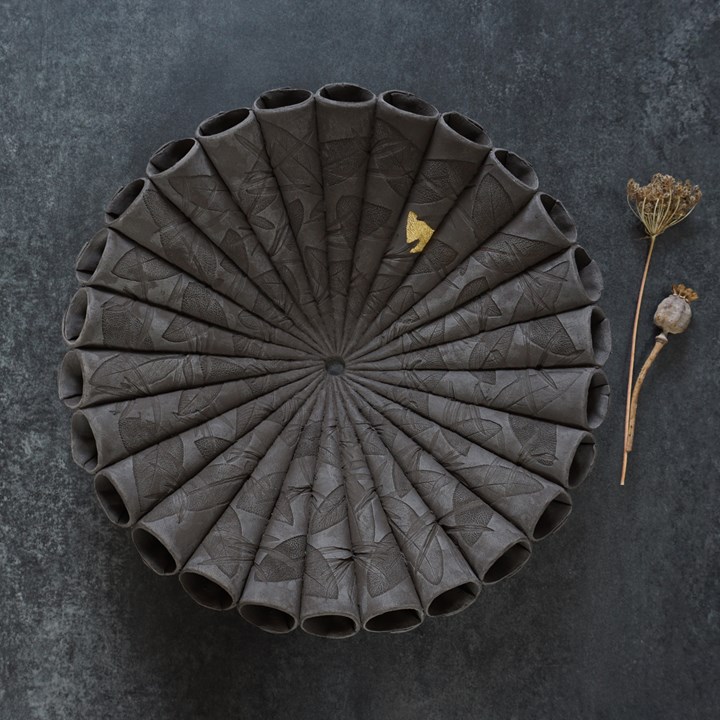 Dark Leaf Cone Bowl With 24ct Gold Detail