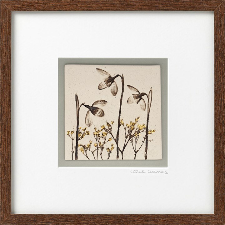 Framed Snowdrop Tile with 24ct Gold Leaf