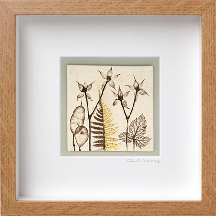 Box Framed Botanical Tile with 24ct Gold Leaf
