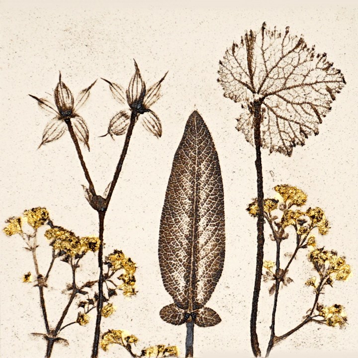 10cm Botanical Tile With 24ct Gold Leaf