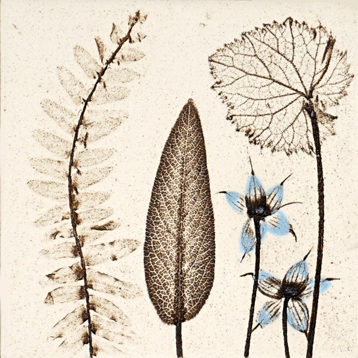 10cm Blue Botanical Tile