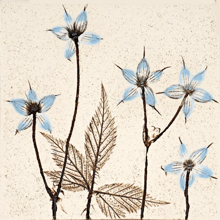 10cm Blue Botanical Tile