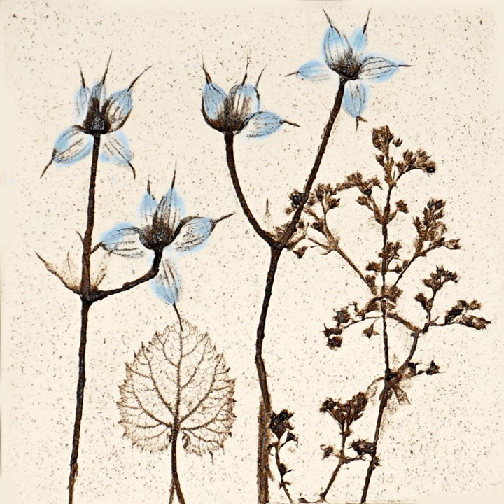 10cm Blue Botanical Tile