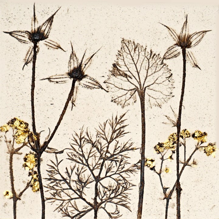 10cm Botanical Tile With 24ct Gold Leaf