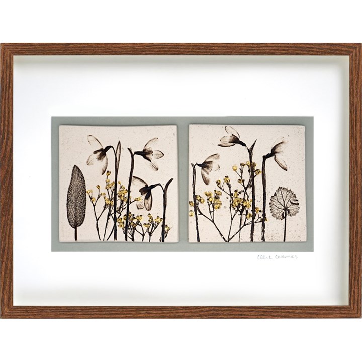 Two Framed Botanical Tiles With 24ct Gold Leaf