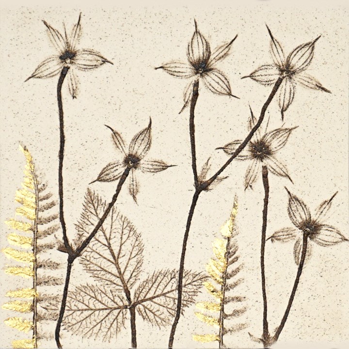 10cm Botanical Tile With 24ct Gold Leaf