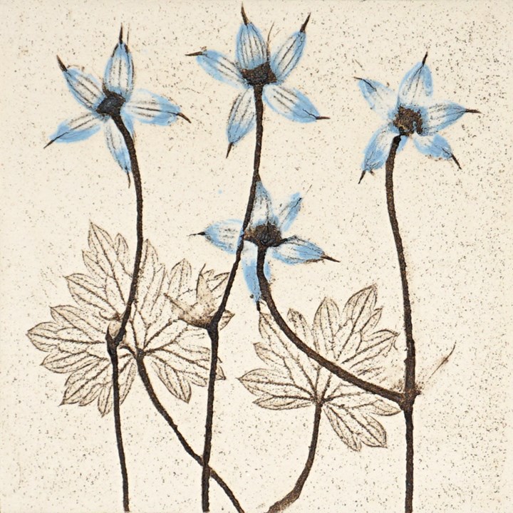 10cm Blue Botanical Tile