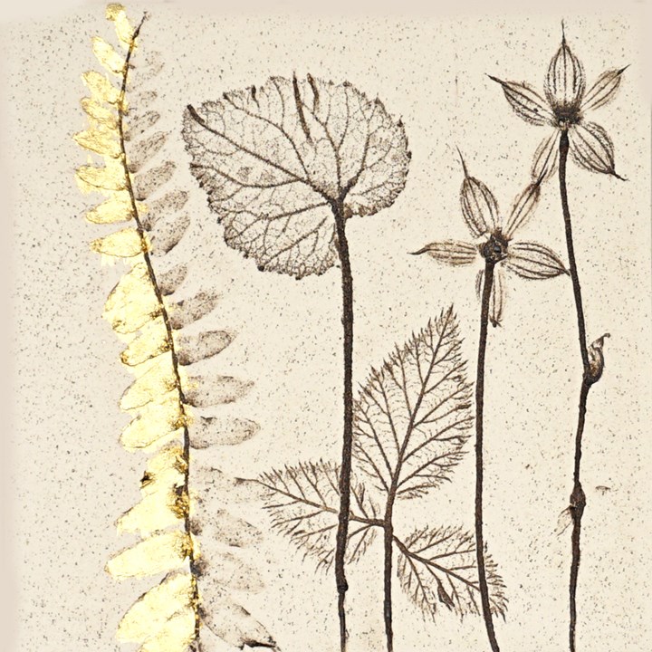 10cm Botanical Tile With 24ct Gold Leaf