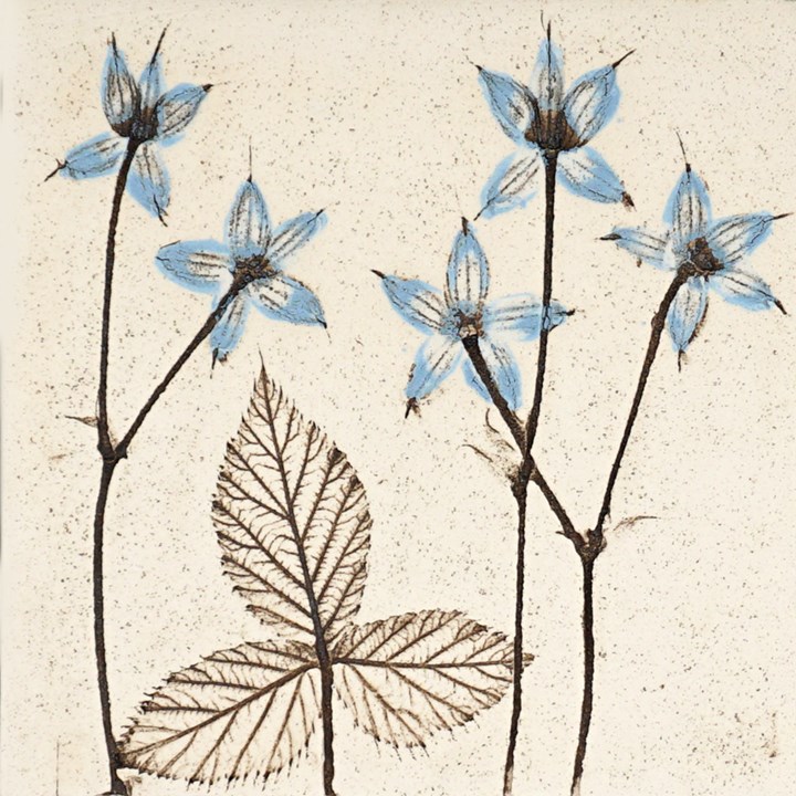 10cm Blue Botanical Tile
