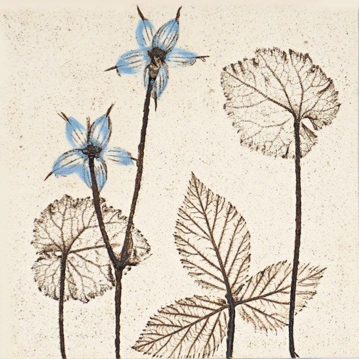 10cm Blue Botanical Tile