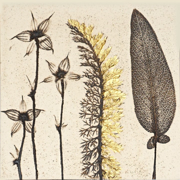 10cm Botanical Tile With 24ct Gold Leaf