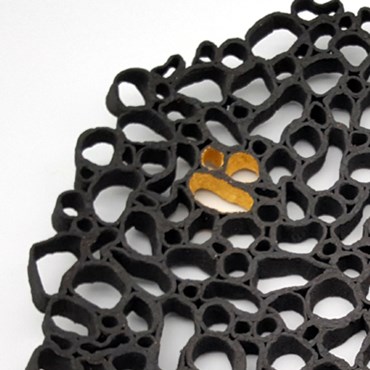 Black Rock Formation Sculpture with 24ct Gold
