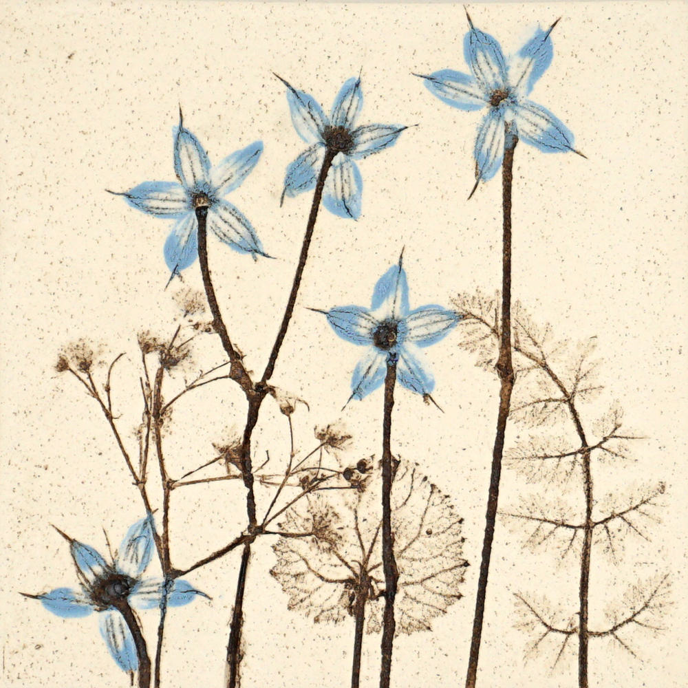 10cm Blue Botanical Tile