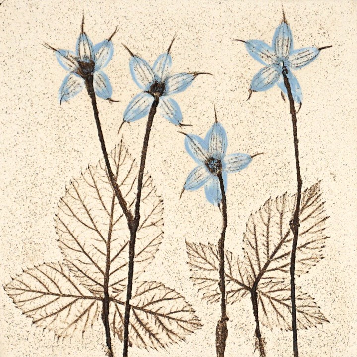 10cm Blue Botanical Tile