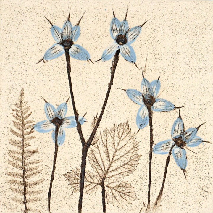 10cm Blue Botanical Tile