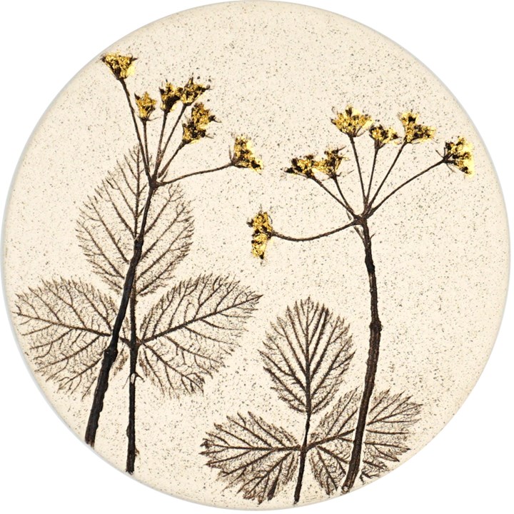 10cm Round Botanical Tile With 24ct Gold Leaf
