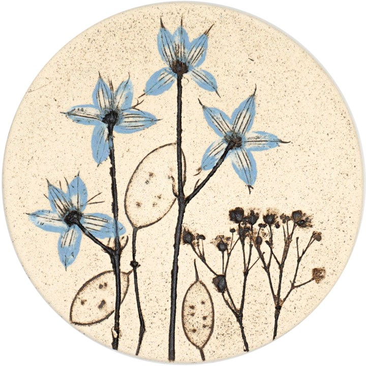 10cm Round Blue Botanical Tile