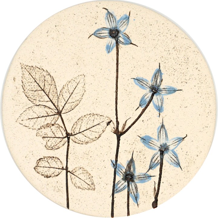 10cm Round Blue Botanical Tile