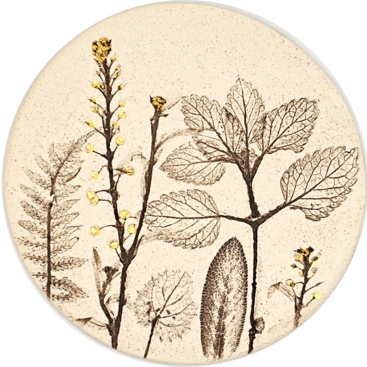 10cm Round Botanical Tile With 24ct Gold Leaf