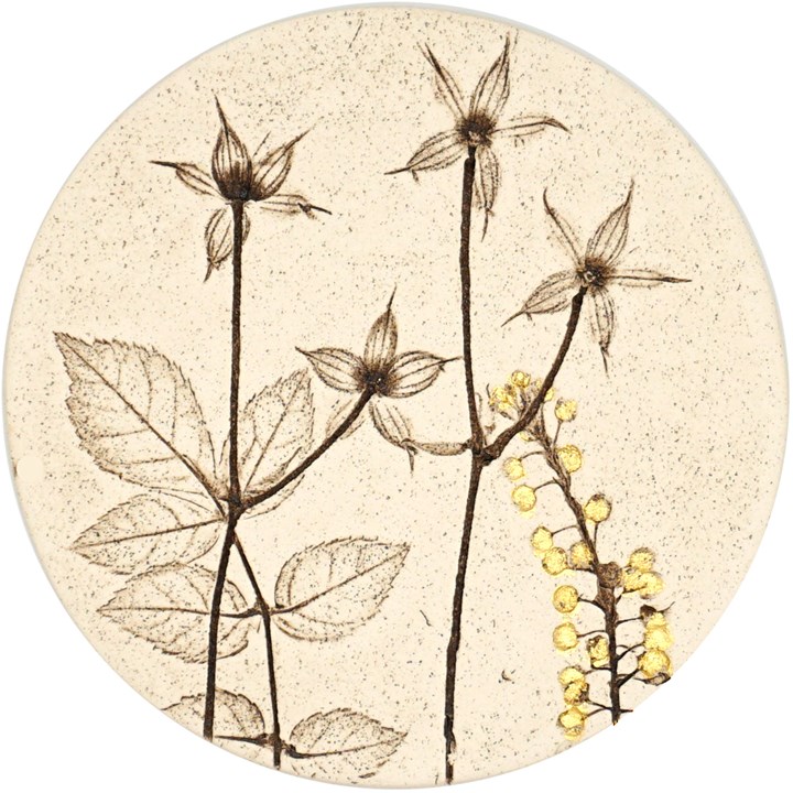 10cm Round Botanical Tile With 24ct Gold Leaf