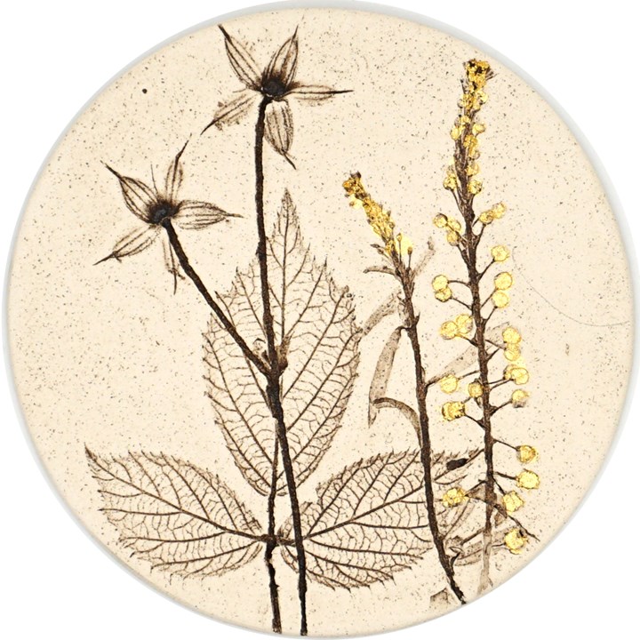 10cm Round Botanical Tile With 24ct Gold Leaf