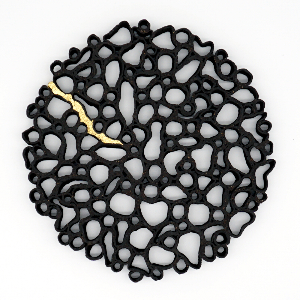 Black Rock Formation Wall Sculpture with 24ct Gold