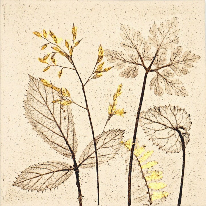10cm Botanical Tile With 24ct Gold Leaf