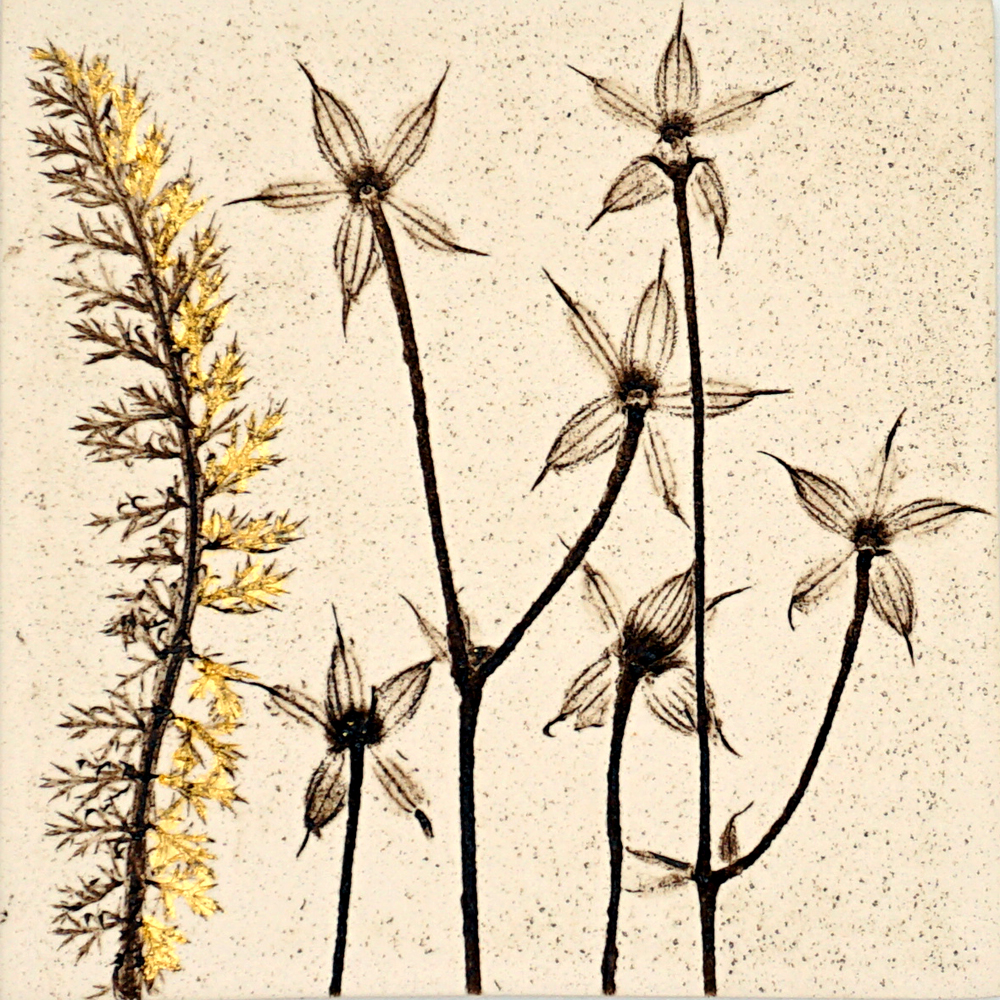 10cm Botanical Tile With 24ct Gold Leaf