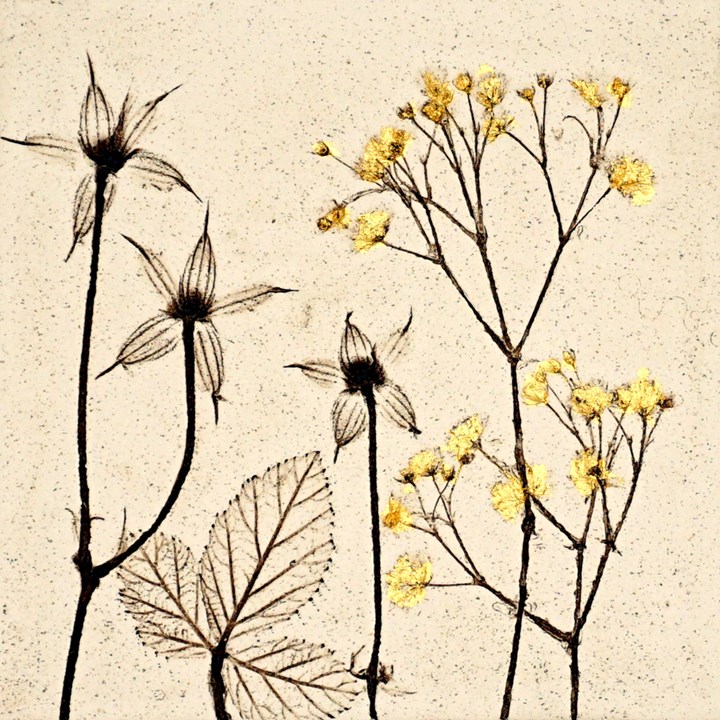 10cm Botanical Tile With 24ct Gold Leaf
