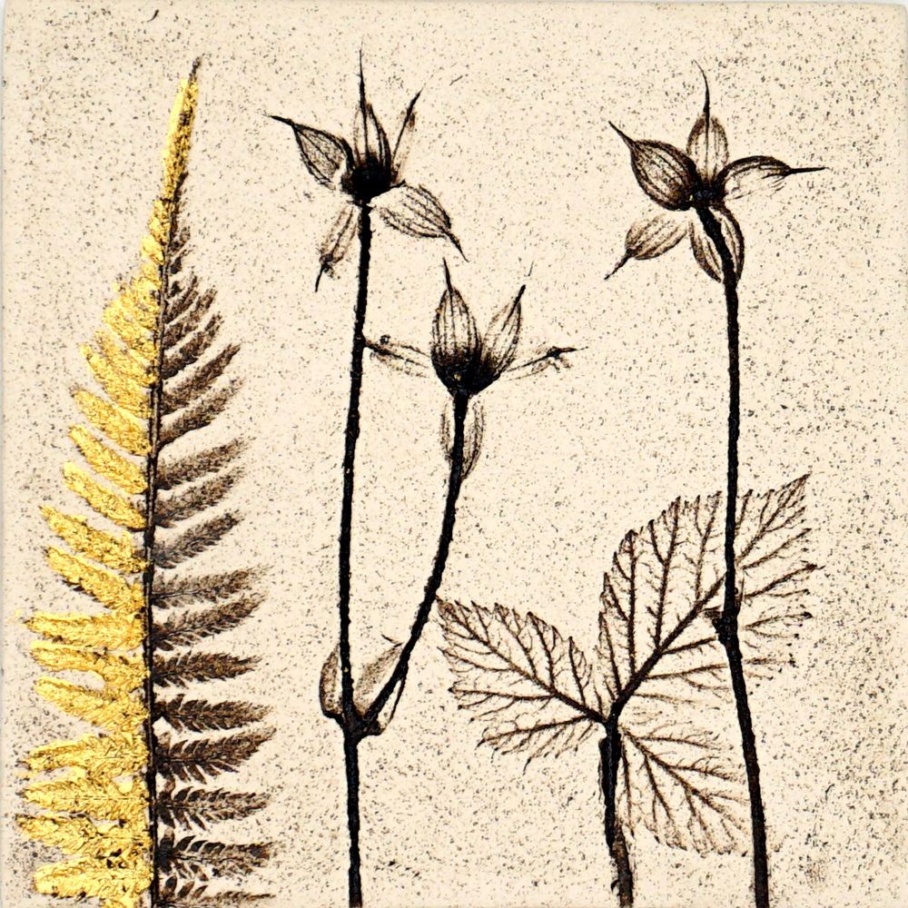 10cm Botanical Tile With 24ct Gold Leaf