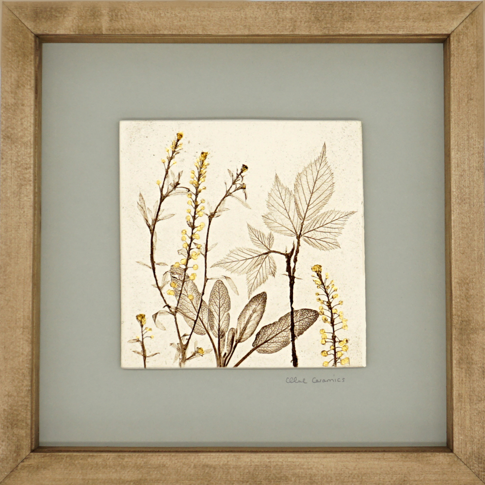 Box Framed Botanical Tile with 24ct Gold Leaf