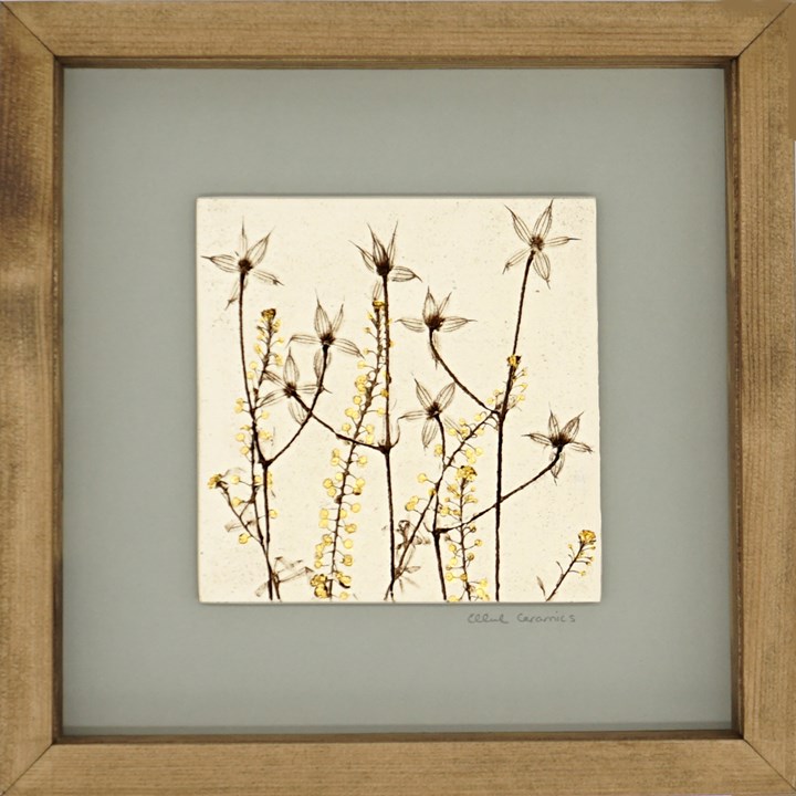 Box Framed Botanical Tile with 24ct Gold Leaf