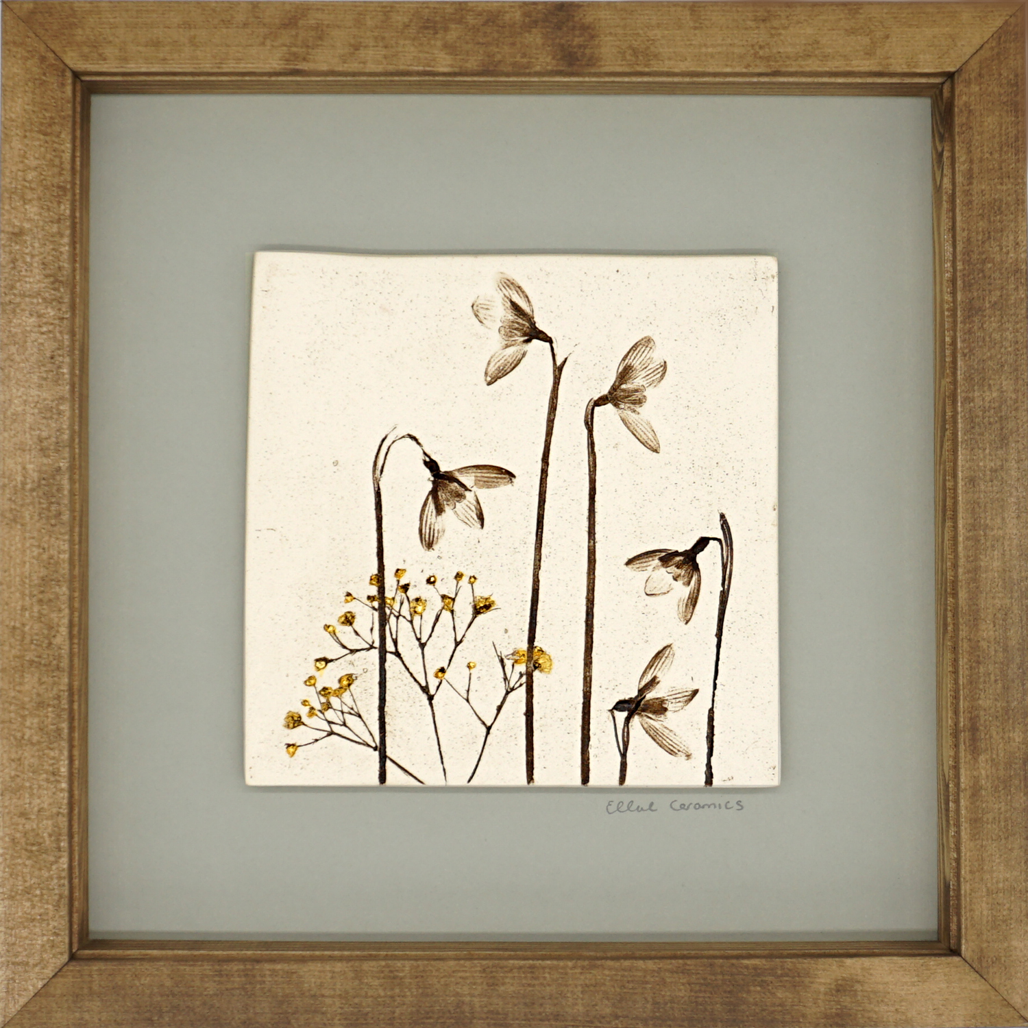 Box Framed Snowdrop Tile with 24ct Gold Leaf