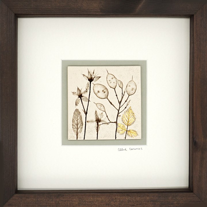 Box Framed Botanical Tile with 24ct Gold Leaf