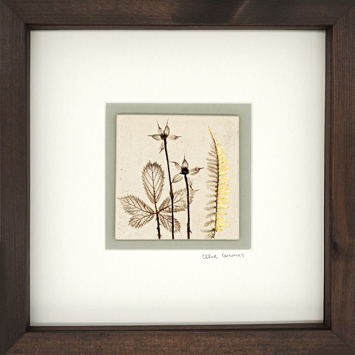 Box Framed Botanical Tile with 24ct Gold Leaf