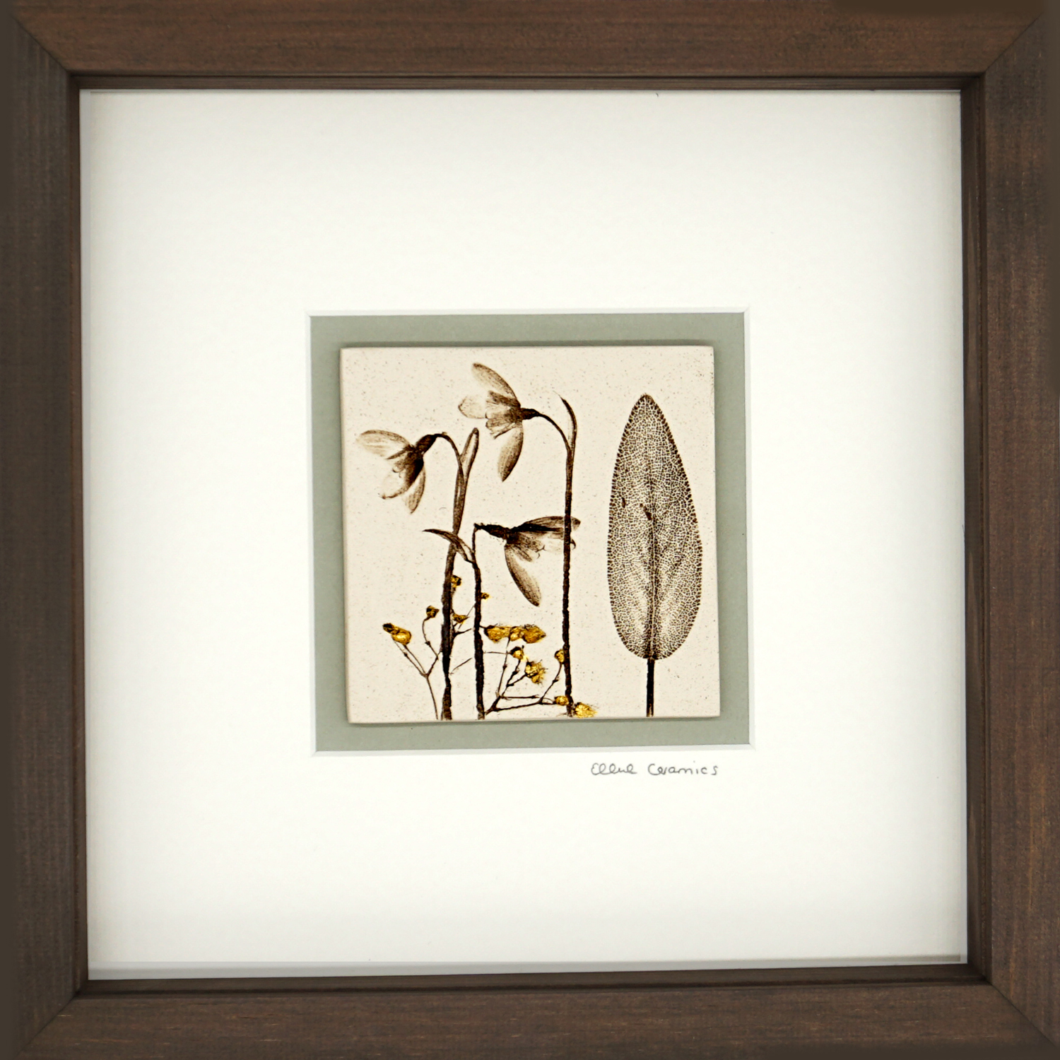 Box Framed Snowdrop Tile with 24ct Gold Leaf