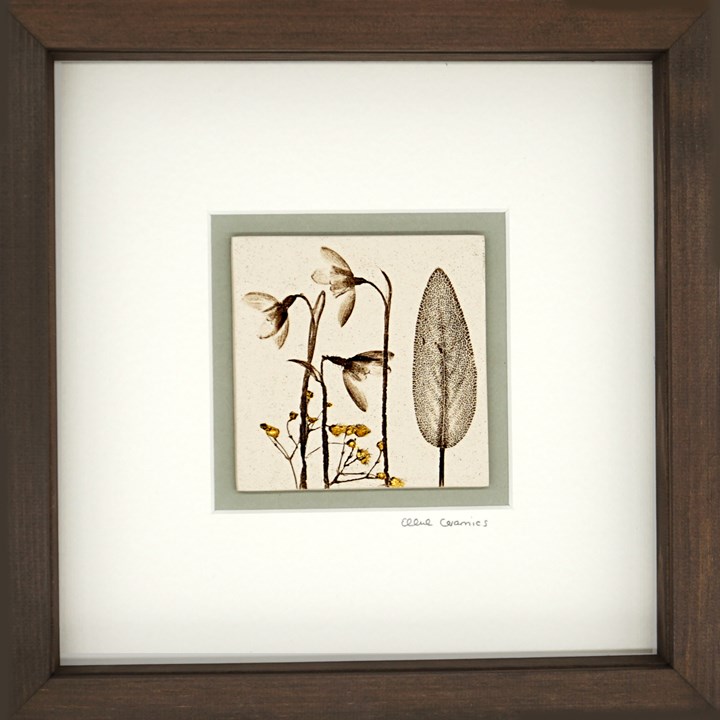 Box Framed Snowdrop Tile with 24ct Gold Leaf