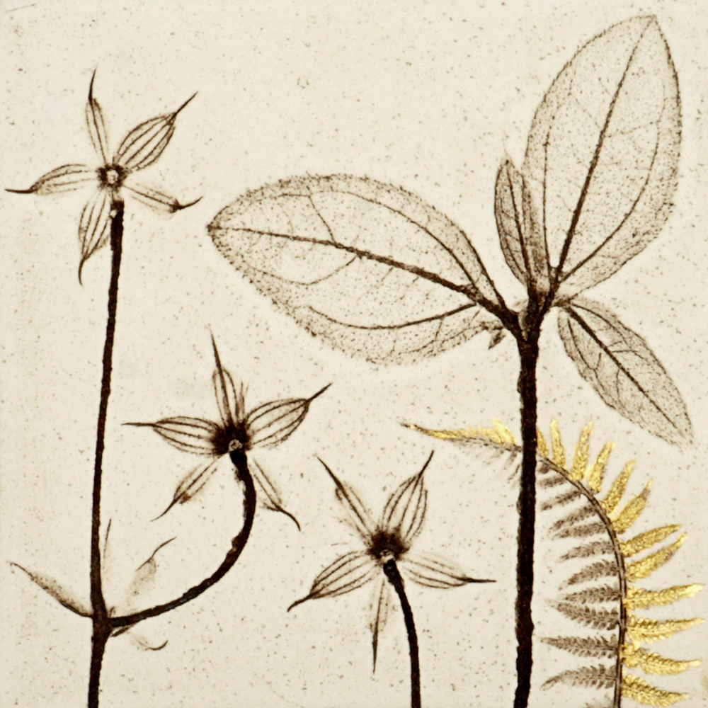 10cm Botanical Tile With 24ct Gold Leaf