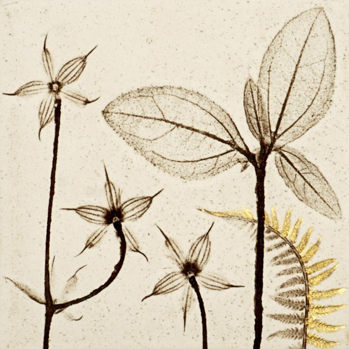 10cm Botanical Tile With 24ct Gold Leaf