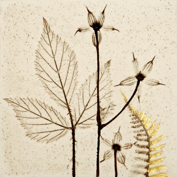 10cm Botanical Tile With 24ct Gold Leaf