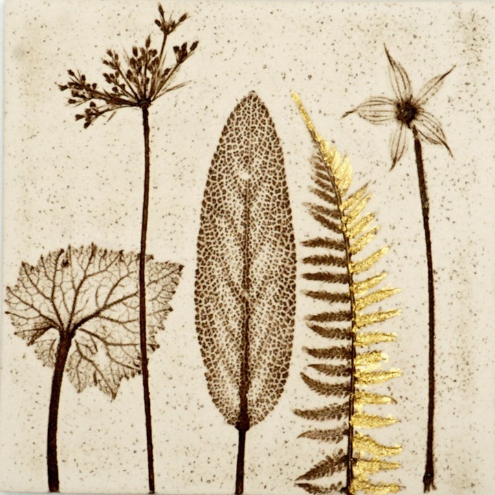 10cm Botanical Tile With 24ct Gold Leaf